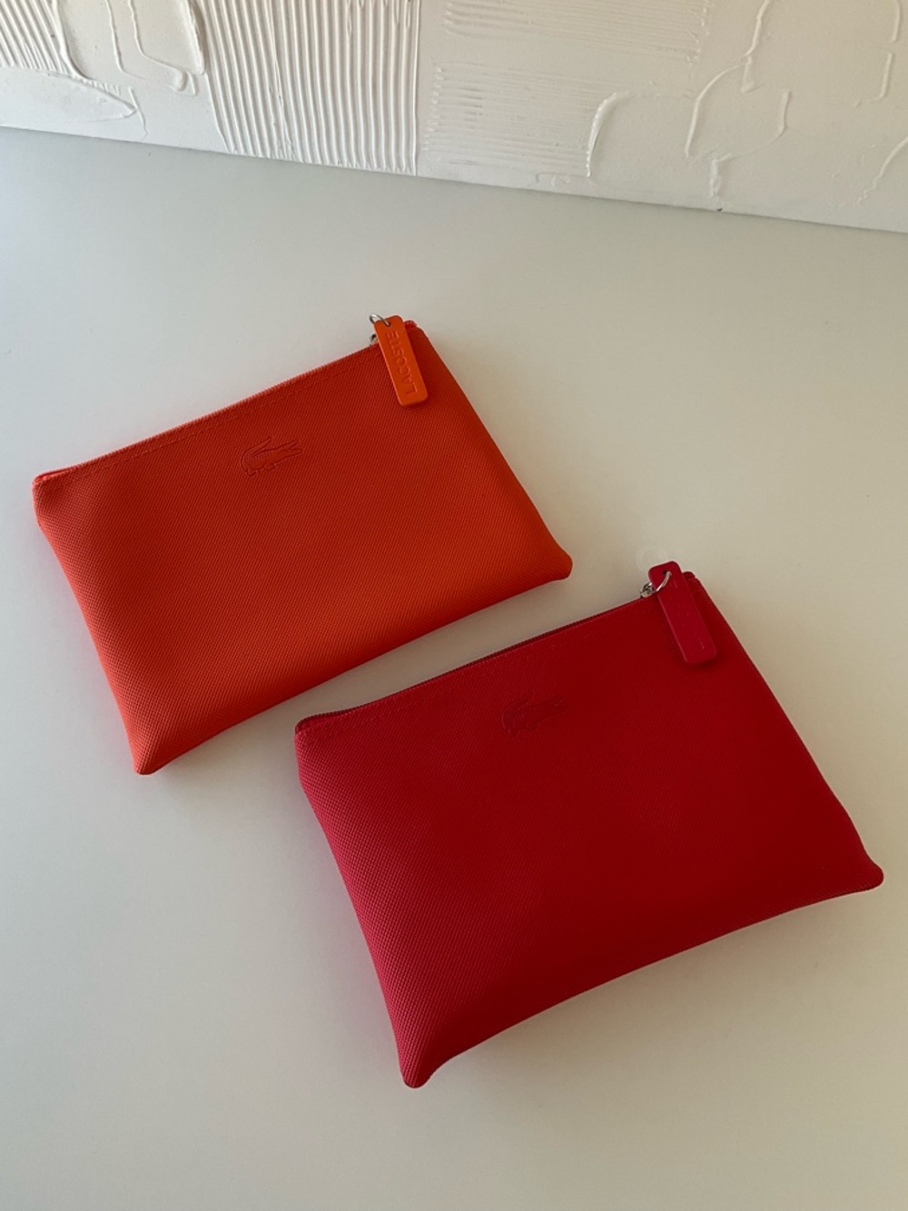 Lacoste Two-Piece Cosmetic Zipped Pouch Set - Orange & Red